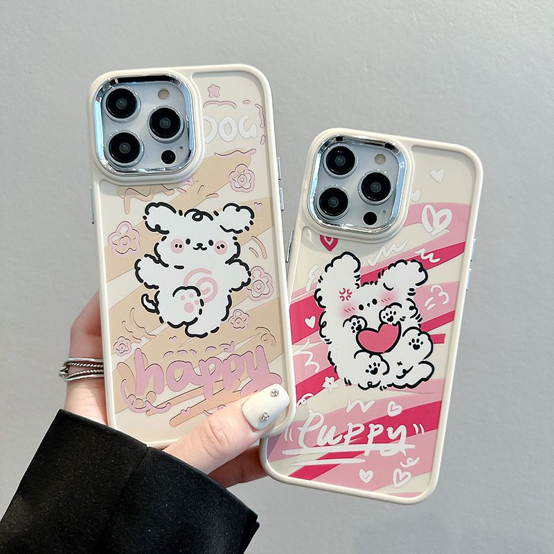 Pink Line Love Puppy Soft Silicon Case HP iP iPhone 12 13 14 Pro Max 11 Girl Woman FTD Casing Apple