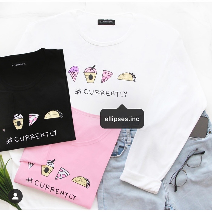 Ellipsesinc - Kaos Oversize Wanita Lengan Panjang Currently - Putih