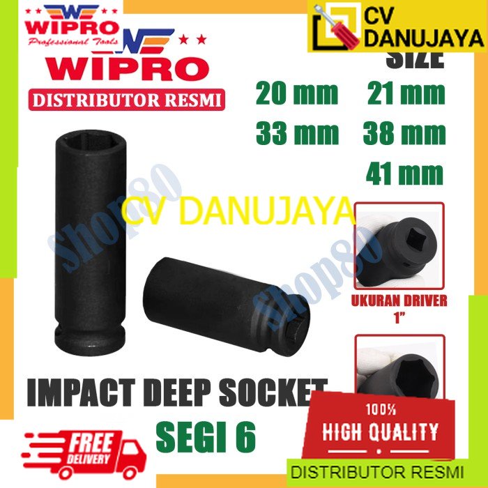 Wipro Mata Kunci Shock Impact Panjang Sok 1" 6PT 20 21 33 38 41 mm - 20 mm