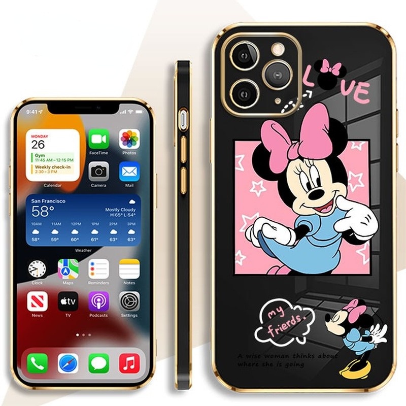 Cartoon Mickey Mouse Case for Oppo A9X A92019 F11 11PRO RENO RENO34G F15 A91 RENO44G RENO54G/5G RENO5K RENO64G RENO74G RENO84G F21PRO4G F21SPRO4G RENO7Z5G RENO8Z A9 Electroplate Funda Shockproof Cases Square Edge Cover Scratch Resistant Casing