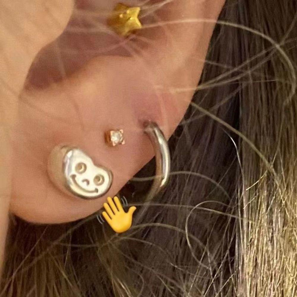 Needway   Pentagram Bintang Stud Anting-Anting Segar Manis Kepribadian Hoop Earring Wanita Perhiasan Pesta Korea Anting Temperamen Zirkon Peri Telinga Tulang Kuku