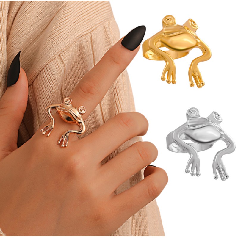 Lucu Hewan Cincin Trendi Kodok Hewan Adjustable Cincin Wanita Pria Fashion Kodok Terbuka Cincin Pesta Ulang Tahun Perhiasan Hadiah Vintage Hip Hop Kodok Rings