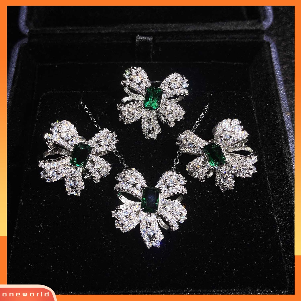 [ONE] Ear Studs Pengerjaan Indah Aplikasi Lebar Tembaga Elegan Lady Anting Kalung Cincin Perlengkapan Pernikahan