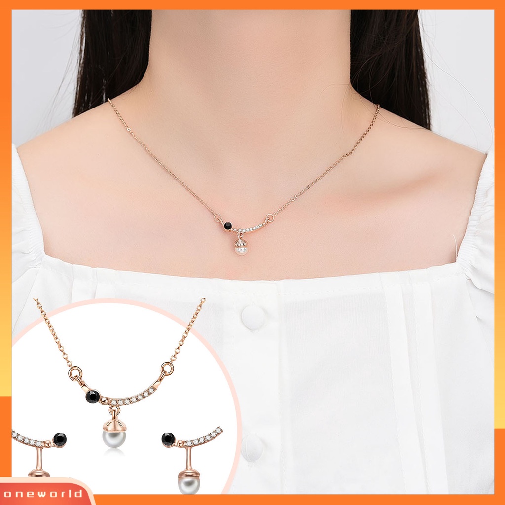 [ONE] 1set Set Perhiasan Geometris Mutiara Imitasi Berlian Imitasi Electroplating High Gloss Dekorasi Hypoallergenic Aksesoris Pengantin Kalung Anting Set Perhiasan Aksesori