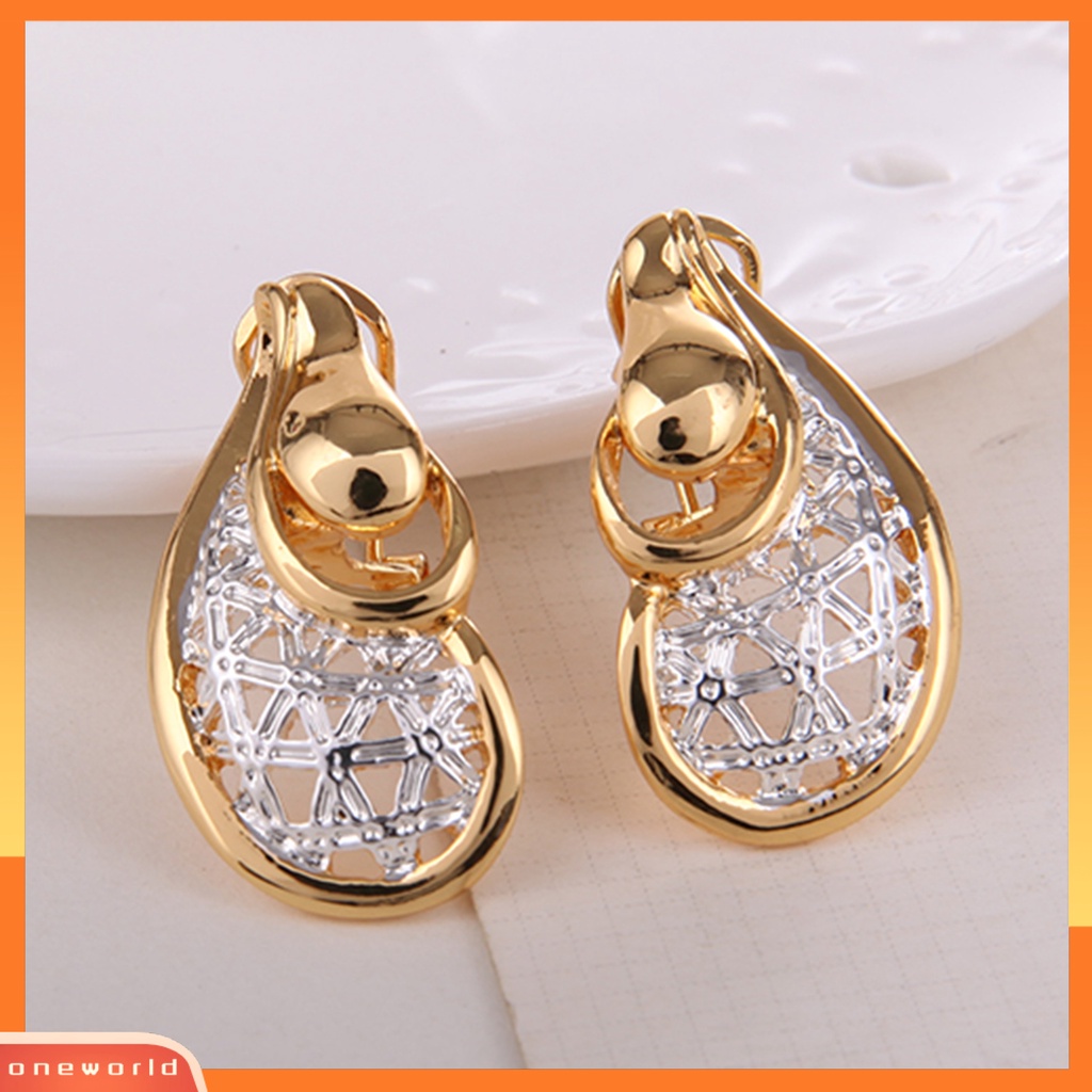 [ONE] 1set Wanita Anting Set Bentuk Tidak Teratur Electroplating Berongga Aksesoris Pengantin Kalung Anting Set Perhiasan Aksesori