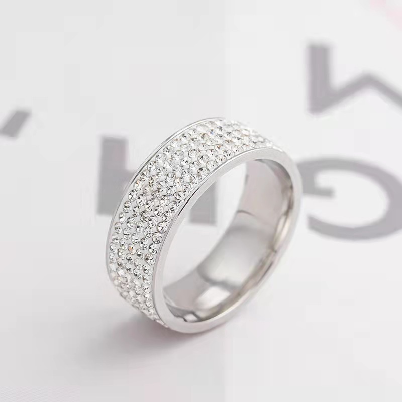 8mm Lebar Stainless Steel Penuh Berlian Pasangan Cincin Tunangan Untuk Pria Dan Wanita Cincin Pernikahan Hari Valentine Perhiasan Aksesoris