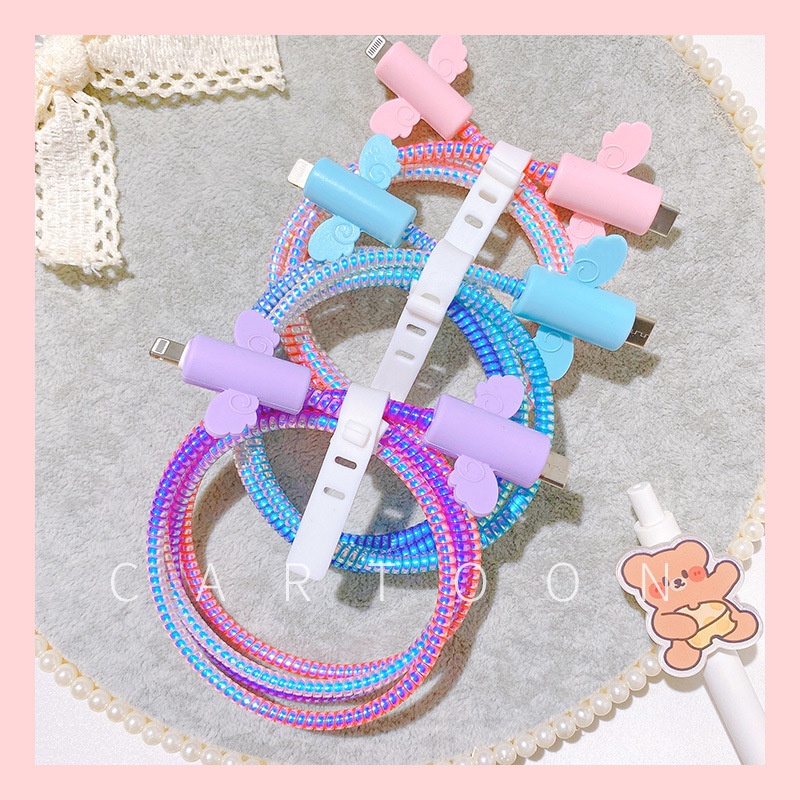 IPHONE Cute Angel Cable Protector Organiser Kompatibel Untuk Iphone14 13 12 11 Pro Max 18W 20W Spring Twine Kabel Data Manajemen Cord Winder Kit