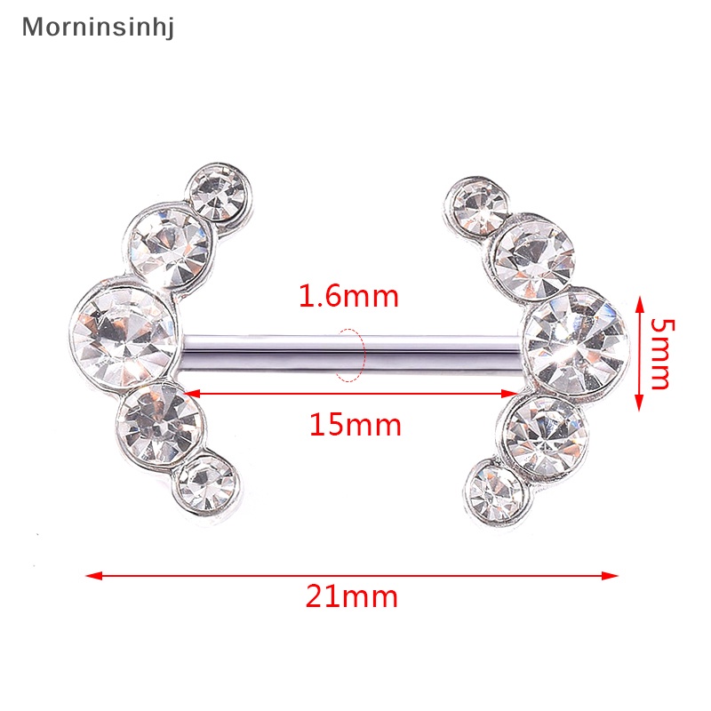 Mornin 2PCS Wanita Perisai Kristal Stainless Steel Bar Nipple Body Jewelry id