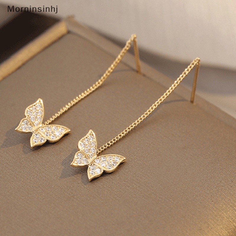 Mornin 1pasang S925 Ins Gadis Kupu-Kupu Anting Indah Zirkon Kristal Earings id Baru