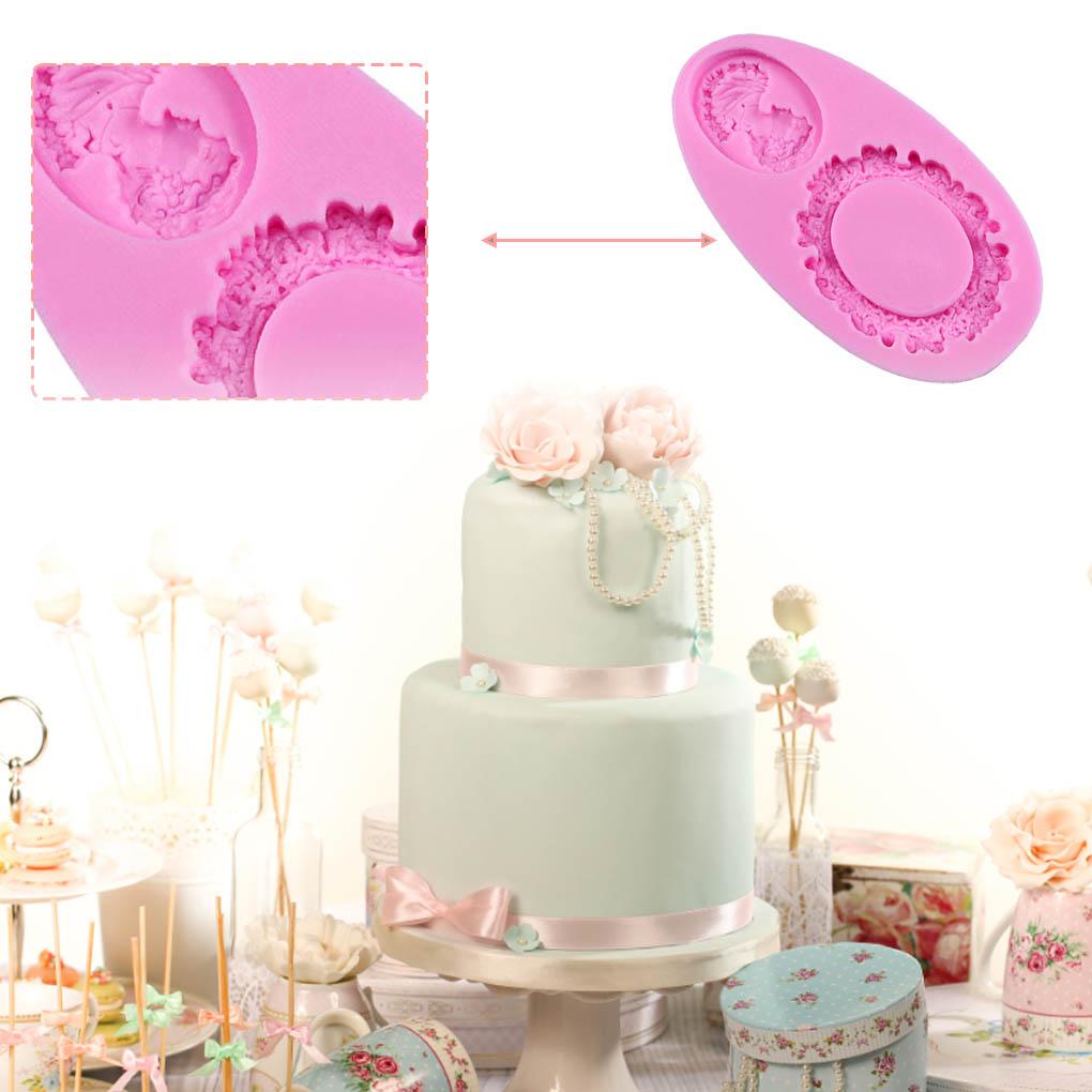 Cameo Fondant Cetakan Bentuk Oval Silikon Bakeware Cermin Alat Dekorasi Kue Gaya Klasik Cetakan Coklat Gadget Dapur