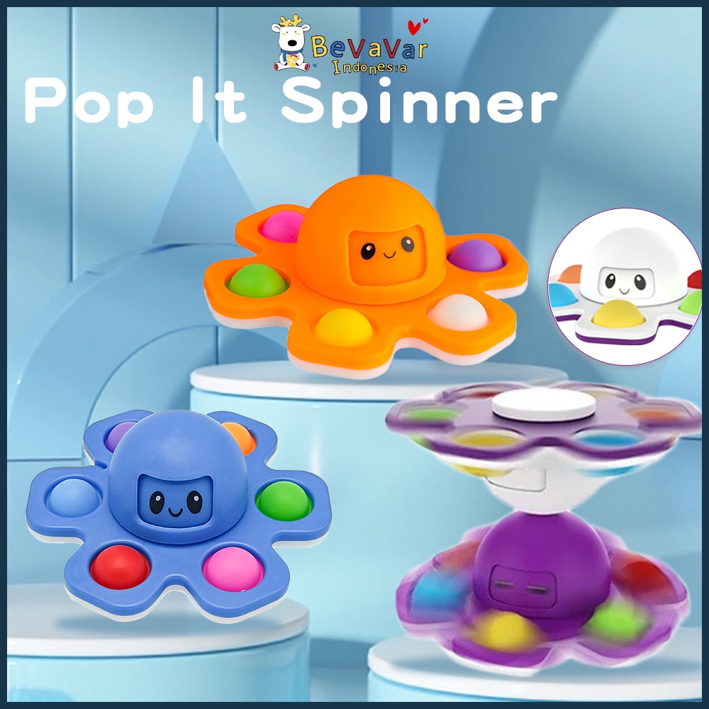 BEVAVAR Pop It Fidget Spinner Motif Gurita Mainan Interactive Anak Ubah Ekspresi