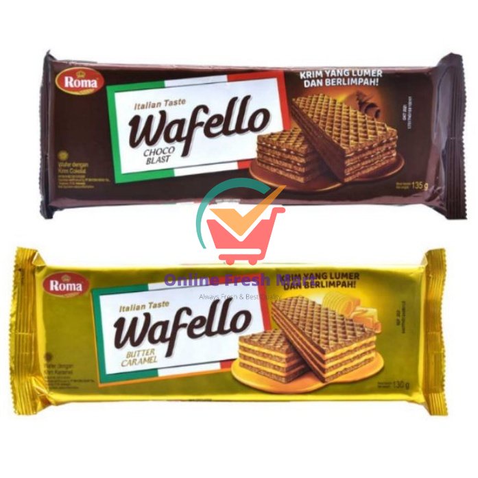

Roma Wafello Aneka Wafer italia Choco Blast butter caramel - Online Fresh Mart Denpasar