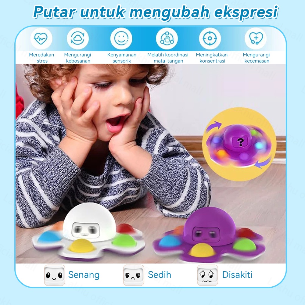 Lakhu Mainan Edukasi Anak Fidget Spinner Baby Pop It Spinner Perubahan Wajah Gurita