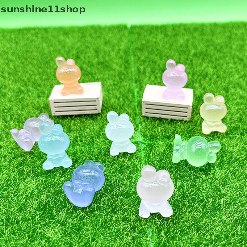 Sho 5PCS Luminous Rabbit Kartun Resin Dekorasi DIY Miniatur Hadiah Mobil Ornamen N