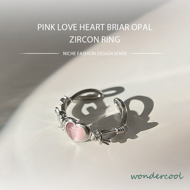 Rasa Desain Pink Love Thorn Opal Zirkon Cincin  Wanita Cincin Fashion Keren Manis-Won