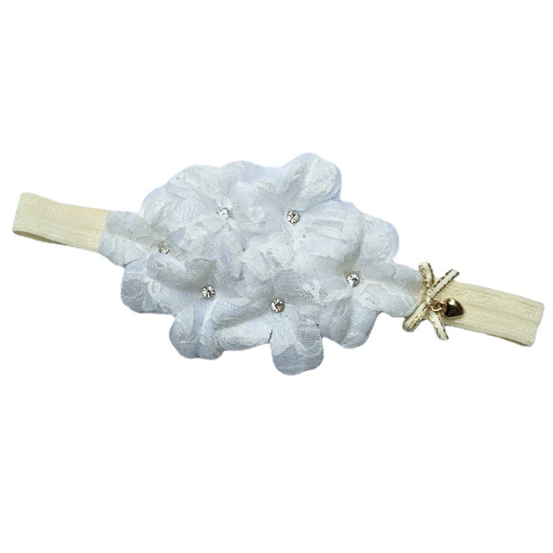 (Pimenova) Bandana Bayi Headband Anak Pesta Lace Mutiara