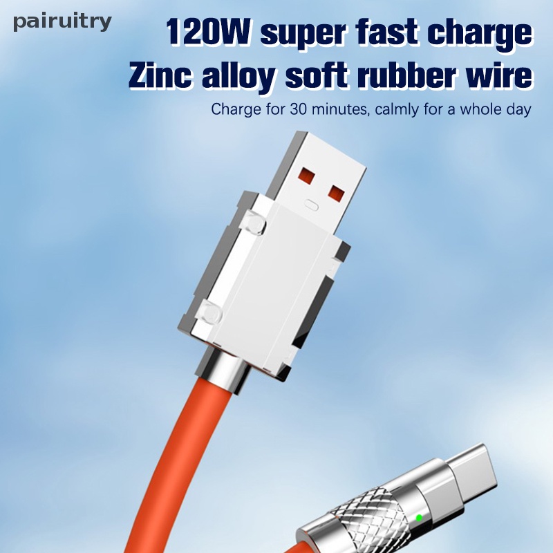 Prt 120W 6A Super Fast Charge Type-C Liquid Silicone Cable Quick Charge Kabel USB Untuk Xiaomi Huawei Samsung Pixel USB Bold Data Line PRT