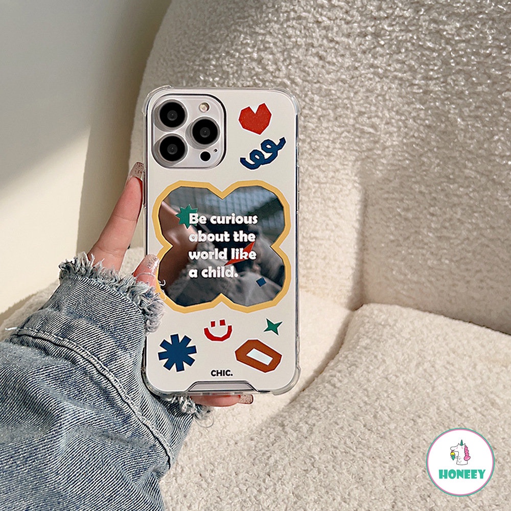 IPHONE Retro Cermin Smile Pixel Geometri Art Kartun Ponsel Case Untuk Iphone14 13 12 11 Pro Max Xr Xs 7 8 Plus Case Lucu Soft Cover