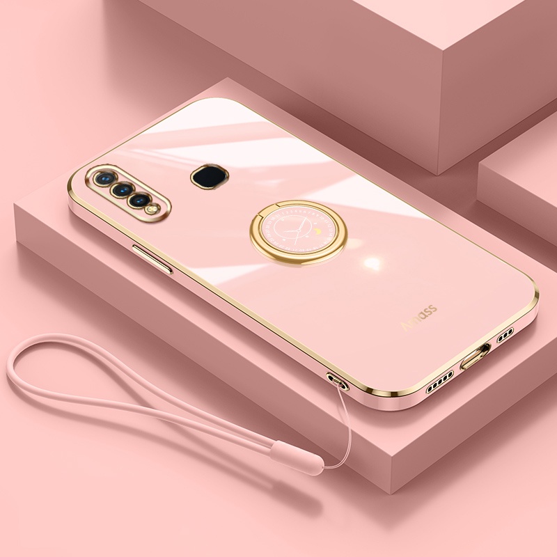 Andyh Casing Ponsel Silikon Ultra Tipis Untuk Vivo Y19 U3 Z1 Pro Z5X2020 1915 Deluxe Fall Protection Gold Band Dengan Jam Cincin Dan Lanyard Gratis