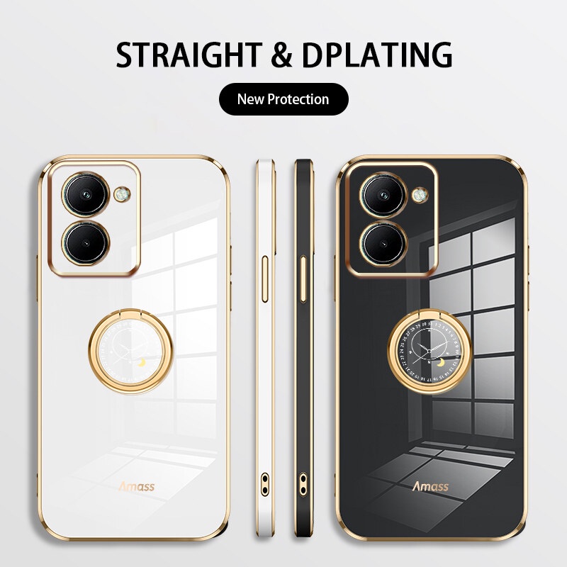 Andyh Casing Ponsel Silikon Ultra Tipis Untuk OPPO Realme C33 A17 Deluxe Perlindungan Jatuh Band Emas Dengan Cincin Jam Dan Lanyard Gratis