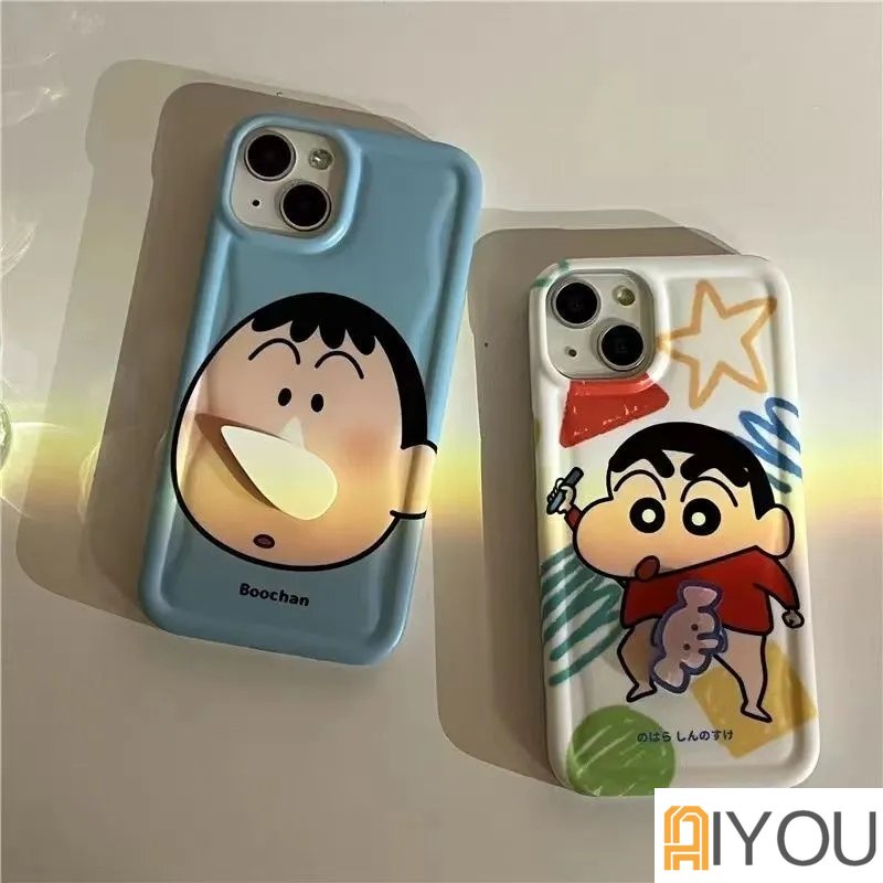 Kreatif Stereopic Berputar Gajah Kecil Ingus Crayon Shin Chan Perlindungan Ponsel Case Kompatibel Untuk iPhone14 14Plus 14 Pro Max 13 12 11 Pro Max XR IX Cakupan Penuh Shockproof Soft Cover