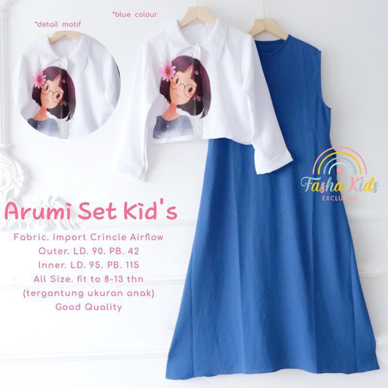 AB ARUMI SET KIDS / GAMIS 2IN1 ROMPI ANAK USIA 9 10 11 12 13 TAHUN / GAMIS ANAK REMAJA / CRINKLE AIR