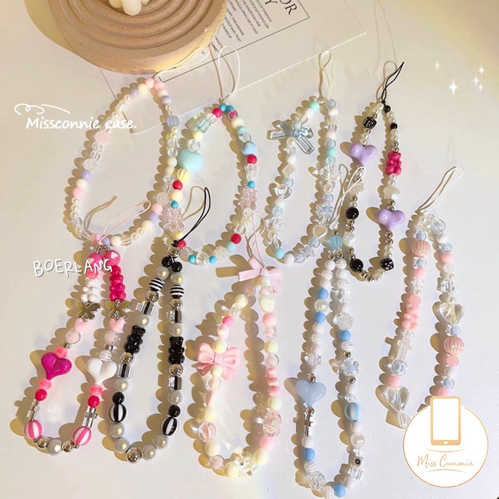 Casetify Rantai Telepon Universal INS Kartun Hewan Lucu Beruang Warna-Warni Ponsel Tali Aksesoris Sederhana Cinta Hati Rantai Manik-Manik Gantungan Kunci Dekorasi Lanyard