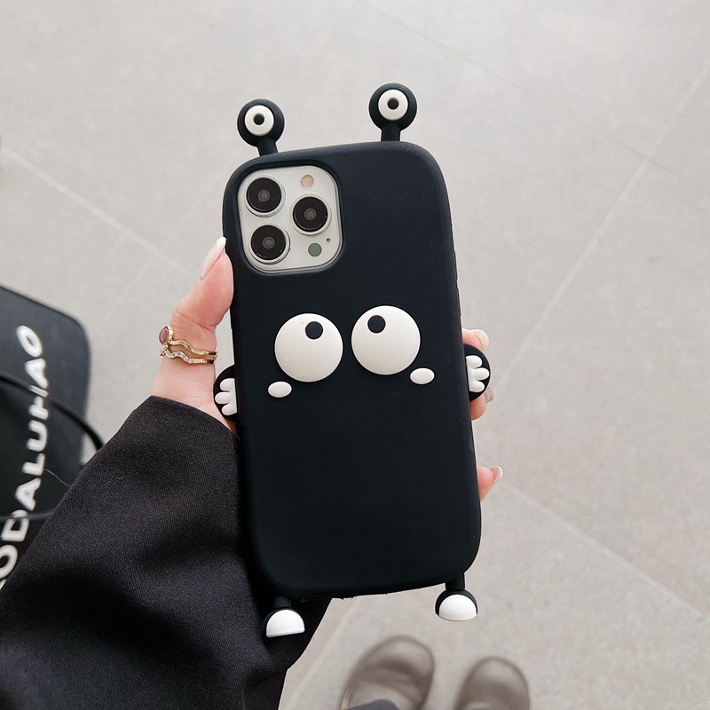 Stereoscopic Cartoon Silicone Black coal ball Soft Case for IPhone X iPhone 11 12 13 14 Pro Max Cute TPU Phone CASE BLACK Girl's Fashion