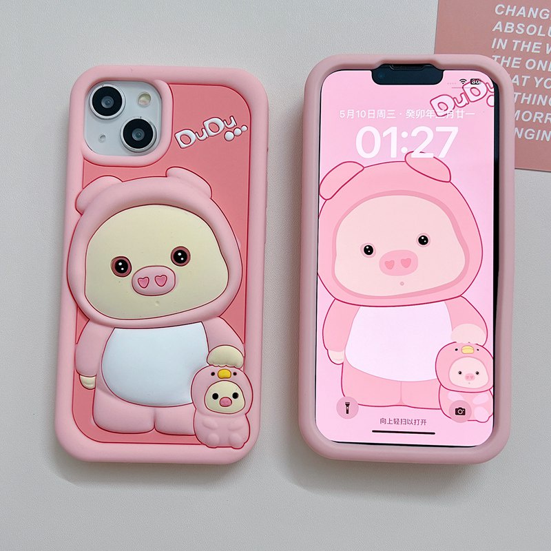 Stereoscopic Cute Pink Pig Silicone Soft Case for IPhone 11 12 13 14 Pro Max TPU Phone CASE Cute Pretty Girl's Fashion