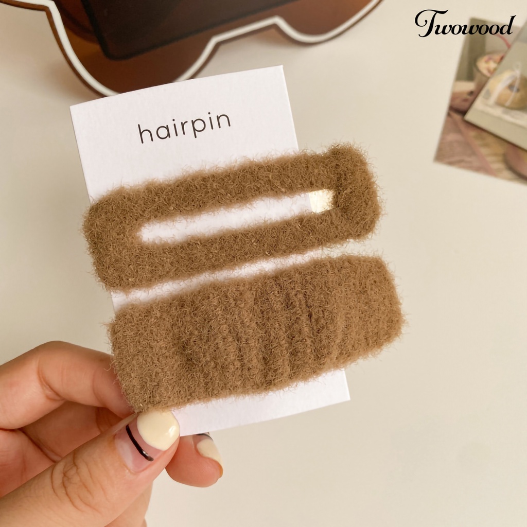 Twowood 2pcs /Set Anak Bang Klip Berongga Keluar Warna Solid Elastis Anti-slip Berbulu Hiasan Rambut Tertutup Kain Persegi Panjang Gadis Jepit Rambut Anak Aksesori Rambut