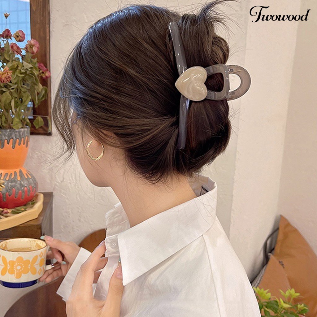 Twowood Women Hair Gripper Sweet Style Cakar Kuat Dekorasi Hati Rambut-fixed Candy Color Lady Hair Claw Aksesoris Rambut