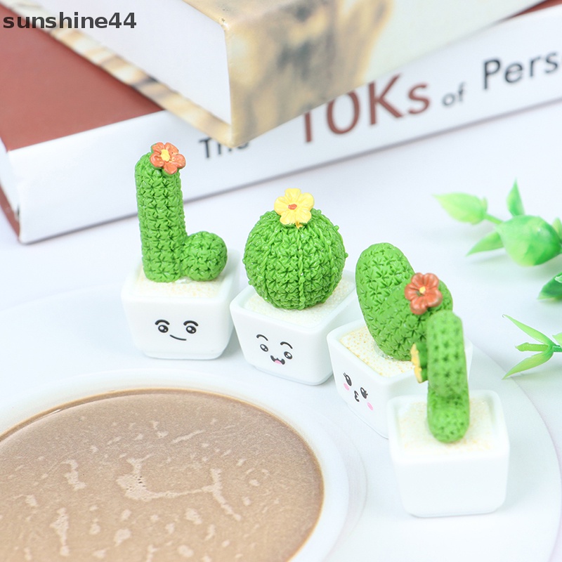 Sunshine 4PcsCactus Berbentuk Hiasan Dekorasi Prop Kaktus Tanaman Pot Decor ID