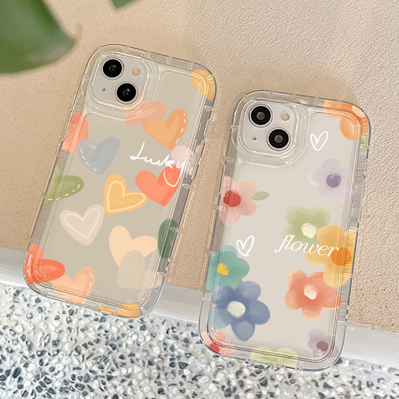 IPHONE Casing Ponsel Bunga Hati Warna-Warni Kompatibel Untuk Iphone7Plus8Plus6Plus11 14 13 12 Pro MAX XR X XS MAX SE Airbag Shockproof Cover