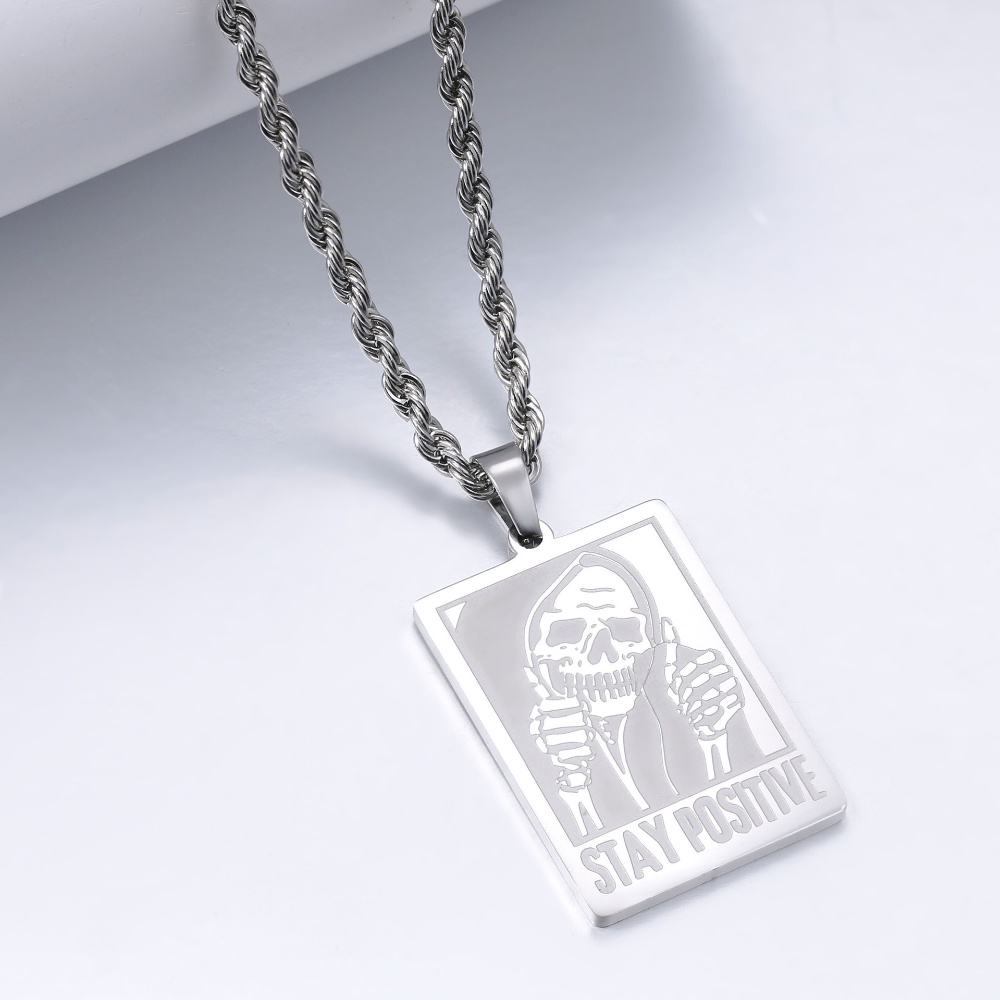 [X C Kalung] Baru Emas &amp; Perak Hip-hop Punk Retro Persegi Army Kartu Tengkorak Baja Titanium Liontin Stainless Steel Kalung Untuk Pria Dan Wanita Hadiah Liburan Perhiasan
