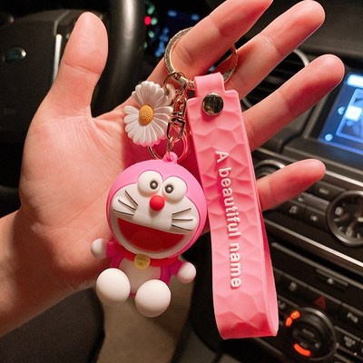 Lucu Pasangan Kekasih 3D Pink Biru Doramon Gantungan Kunci Dengan Tali Mobil Rumah Gantungan Kunci Tas Ponsel Case Bluetooth Earphone Cover Charms Liontin Hadiah Untuk Pria Wanita