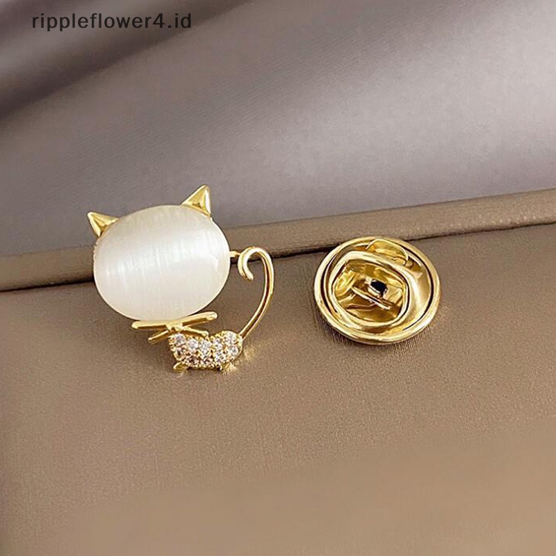 {rippleflower4.id} Berlian Imitasi Elegan Opal Batu Bulan Kucing Bros Pin Untuk Wanita Anak Kucing Lucu Hewan Kristal Korsase Bros Pakaian Aksesoris Hadiah Perlengkapan Pesta~