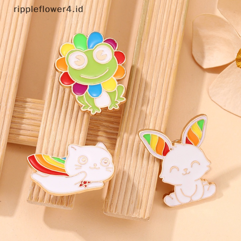 {rippleflower4.id} Hujan Hewan Lucu Enamel Pin Anjing Rubah Kucing Kelinci Kodok Bros Kerah Lencana Ransel Karton Lencana Hadiah Perhiasan Hadiah~