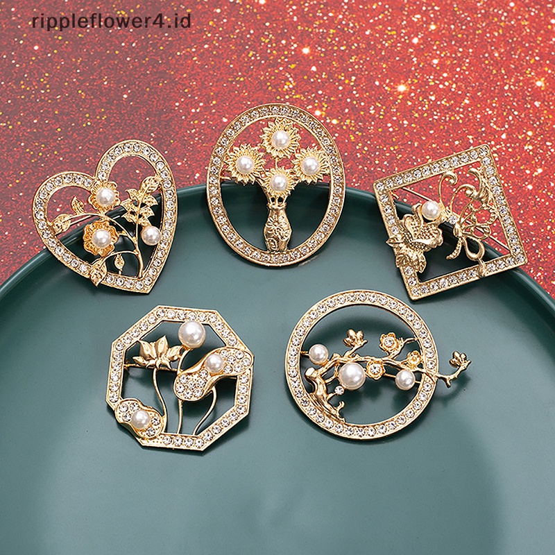 {rippleflower4.id} Vintage Bunga Mutiara Bros Pin Fashion Cahaya Tanaman Korsase Pakaian Perhiasan Aksesoris Untuk Wanita Hadiah Syal Gesper~