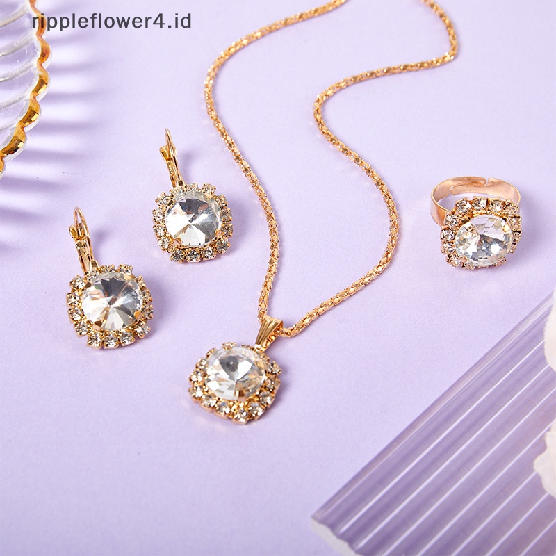 {rippleflower4.id} 1set Kalung Anting Cincin Kristal Bulat Set Fashion Korea Style Crystal Claw Chain Multicolor Set Perhiasan Untuk Wanita Hadiah~