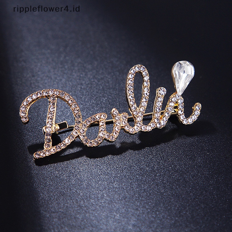 {rippleflower4.id} Fashion Berlian Pakaian pin Huruf Inggris Bros Untuk Aksesoris Perhiasan Wanita~