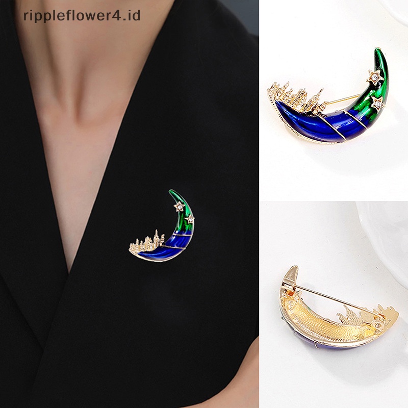 {rippleflower4.id} Pin Bros Kastil Enamel Bulan Fashion Untuk Wanita Mantel Perhiasan Aksesoris Pesta~