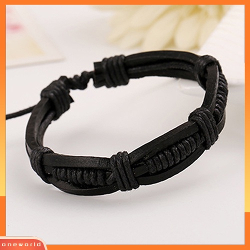 [WOD] Wanita Pria Klasik Rajut Kulit Bangle Gelang Cuff Bracelet Punk Perhiasan