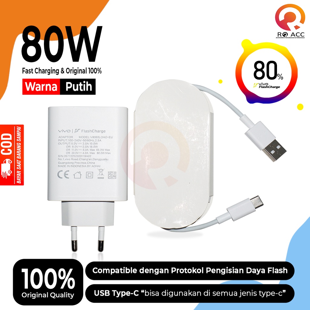 [RO ACC] 80W CHARGER VIVO FLASH CHARGER TYPE C TIPE C SUPER FAST CHARGING ORIGINAL