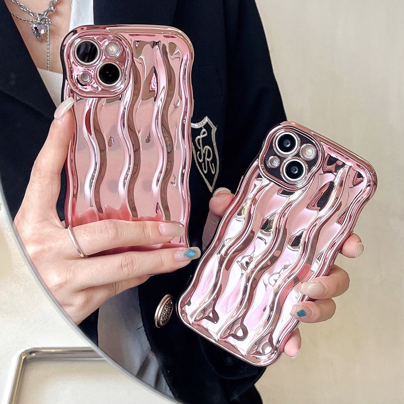 Shine Pink Water Wave Soft TPU Case iP iPhone 12 13 14 Pro Max 11 Girl Woman New FTD Casing Apple