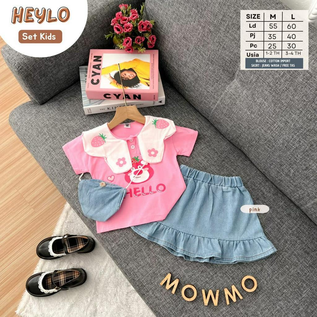 HEYLO SET ORI MOWMO KIDS | (S,1-2/M,3-4th) Setelan Anak Perempuan