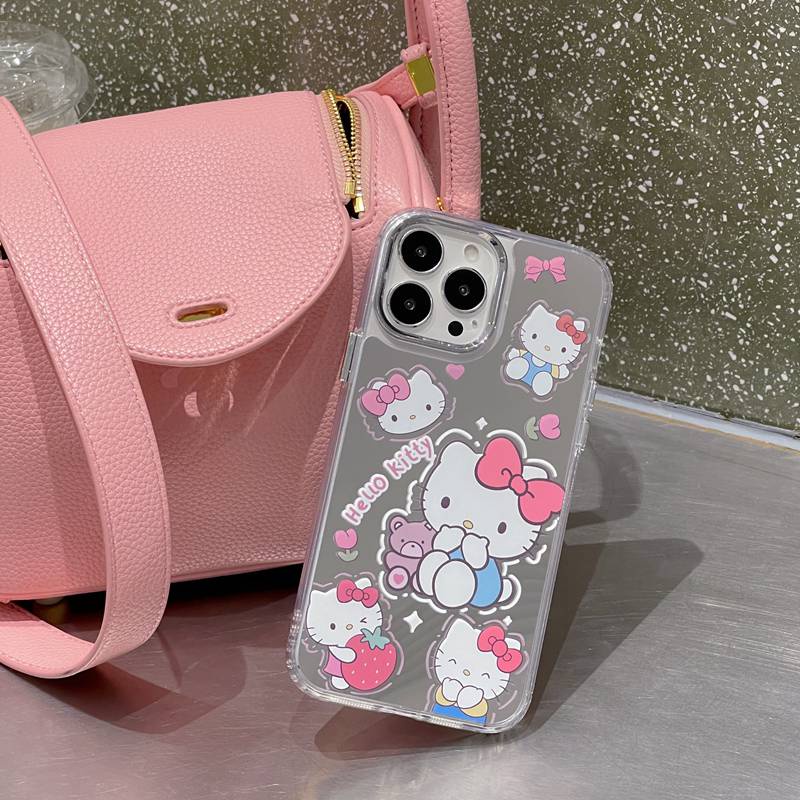 Fashion Silver Hello Kitty Mirror Soft TPU Case iP iPhone 11 12 13 14 Pro Max New FTD Casing Apple