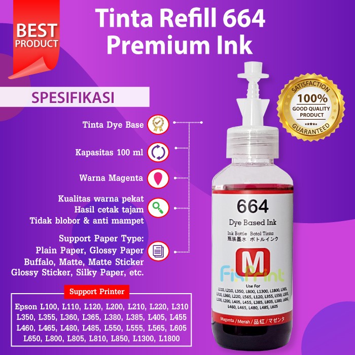 Tinta 664 Premium Refill Printer L110 L210 L220 L300 L310 L360 L120