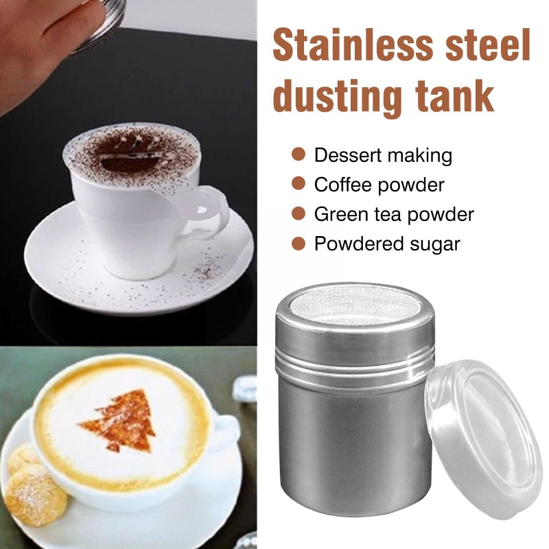 Stainless Steel Bubuk Kopi Dredger Icing Gula Garam Pengocok Kakao Kayu Manis Tepung Mesh Lubang Lebat Ayakan Bubuk Sprinkler Gadget Dapur