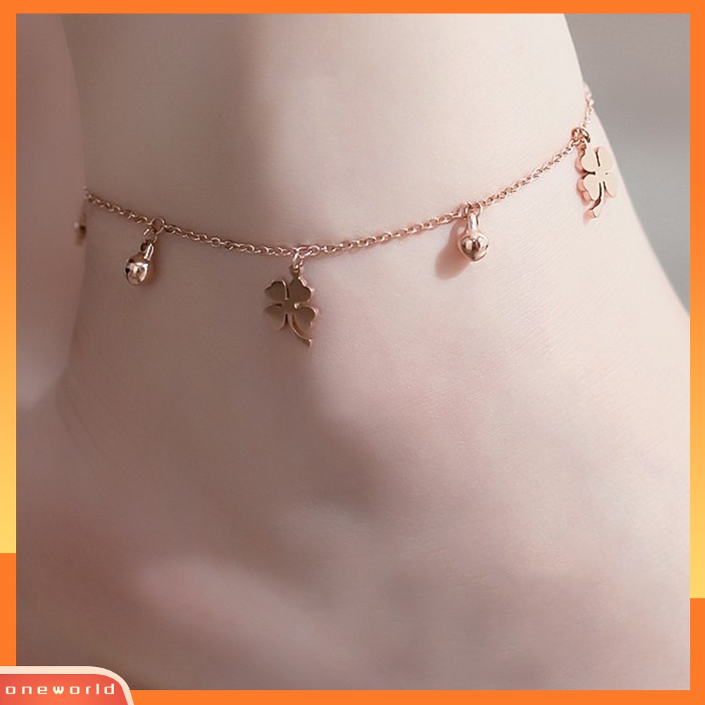 [WOD] Lucky Clover Bells Charm Anklet Kaki Rantai Wanita Musim Panas Sandal Ankle Bracelet