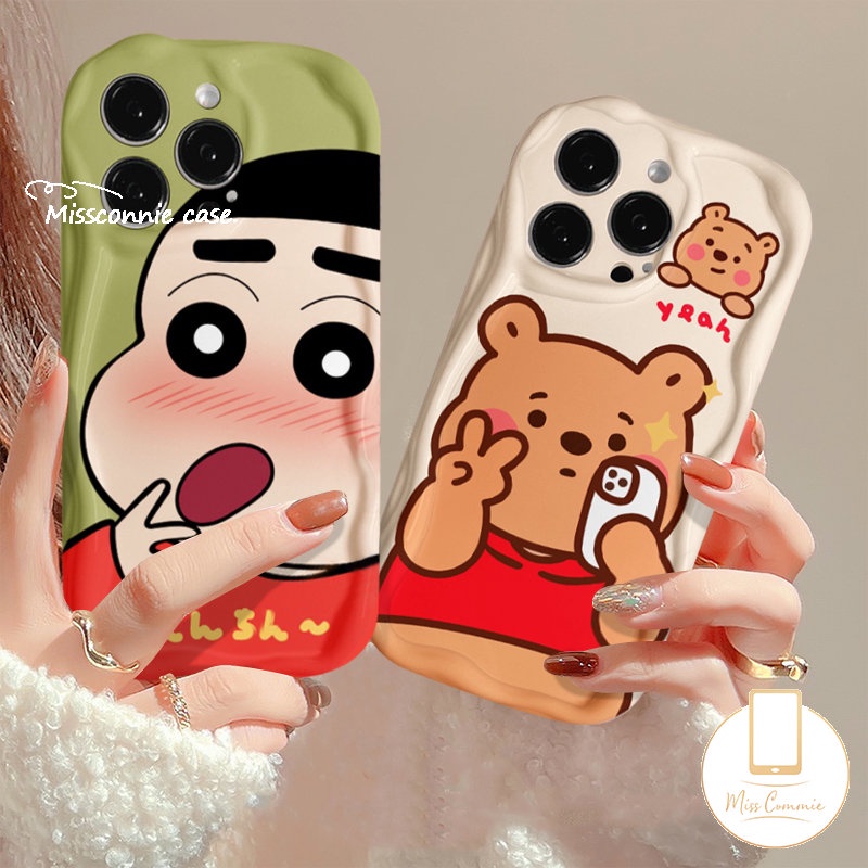 Untuk Realme C35 C55 C25Y C21 C53 C17 C31 5 7i 6i 9i 5i 5s C21Y C20A C25s C30 C11 C15 C3 C20 C12 C25 C33 C3 Cute Winnie The Pooh Bear Crayon Shin-chan Lembut 3D Wavy Curved Edge Sarung